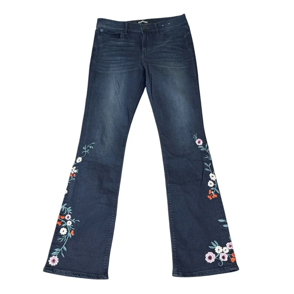 Express Barely Boot Stretch Jean Womens size 8 Floral Stitch Soft Mid Rise 29x30